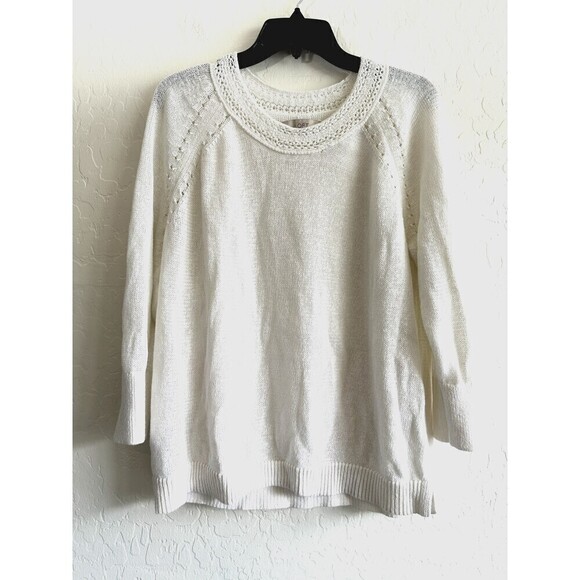 Ann Taylor Loft Woman's Pullover Sweater Size XL Ivory 3/4 Sleeve Minimal Modern - Picture 1 of 16
